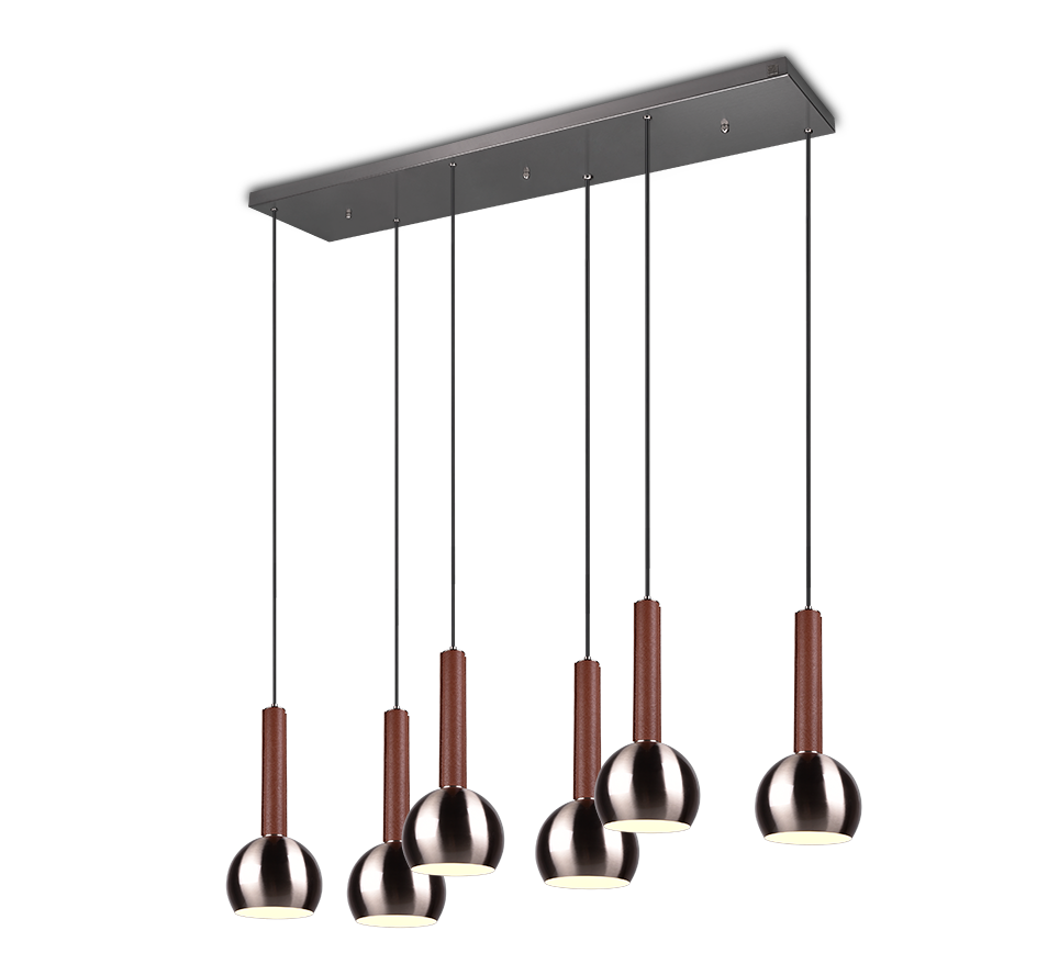 Ciliana pendant 6-pc E27 brushed steel/brown — 316300607