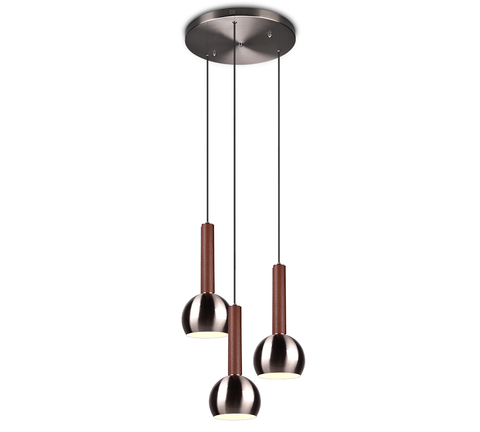 Ciliana pendant 3-pc 52 cm E27 brushed steel/brown — 316330307