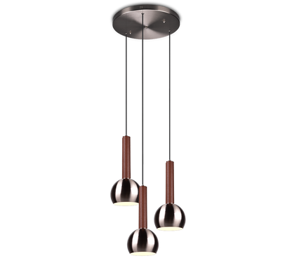 Ciliana pendant 3-pc 52 cm E27 brushed steel/brown — 316330307