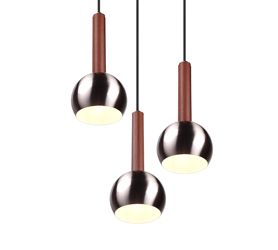 Ciliana pendant 3-pc 52 cm E27 brushed steel/brown — 316330307
