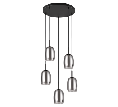 Barret pendant 5-pc E14 matt black/smoke — 317530554