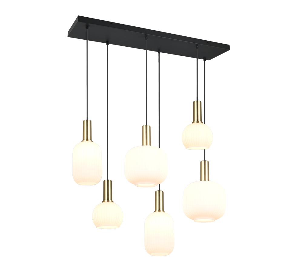 Diva pendant 6-pc E27 matt brass/white — 319800608