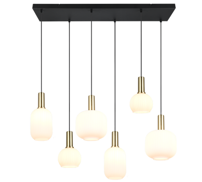Diva pendant 6-pc E27 matt brass/white — 319800608