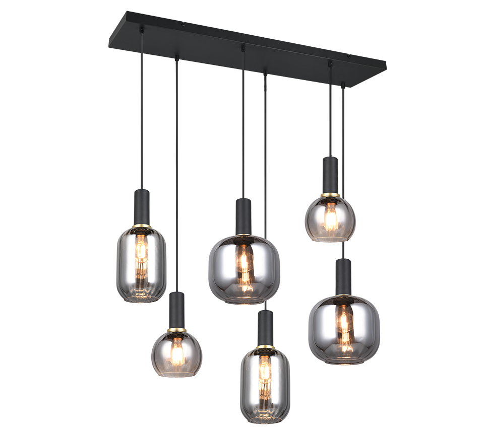 Diva pendant 6-pc E27 matt black/chrome plated — 319800632