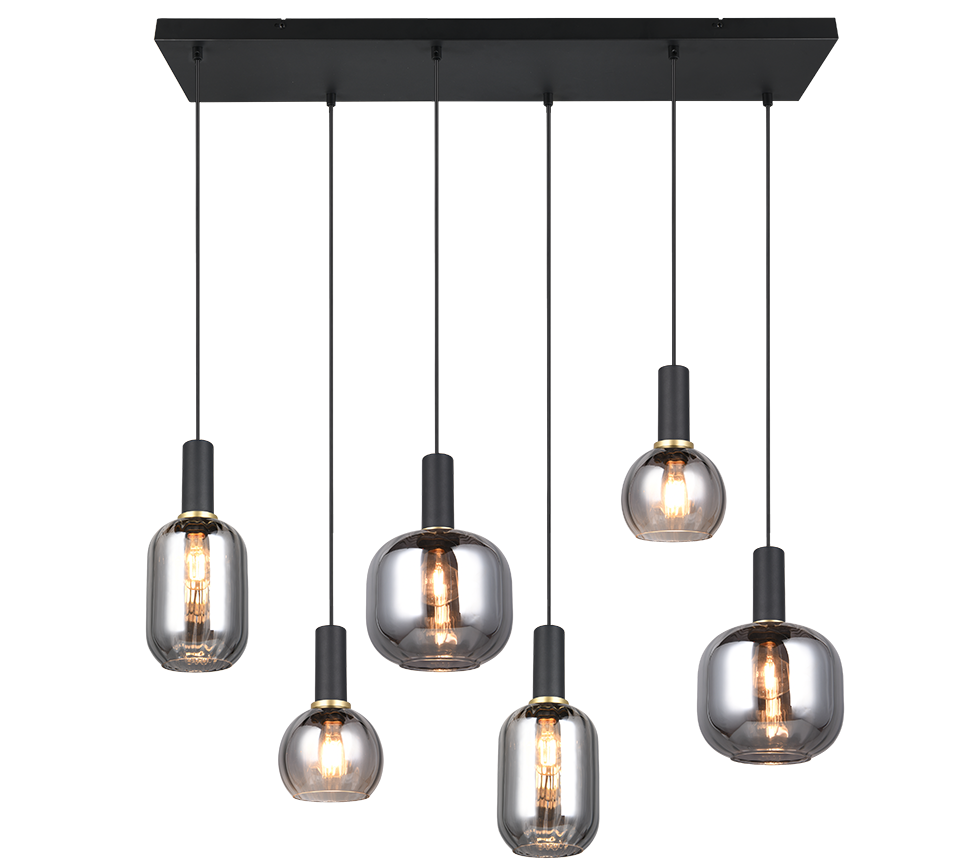Diva pendant 6-pc E27 matt black/chrome plated — 319800632