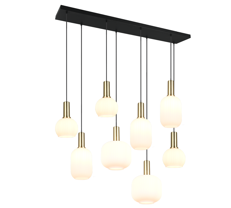 Diva pendant 8-pc E27 matt brass/white — 319800808