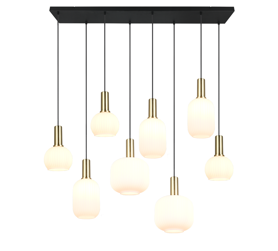 Diva pendant 8-pc E27 matt brass/white — 319800808