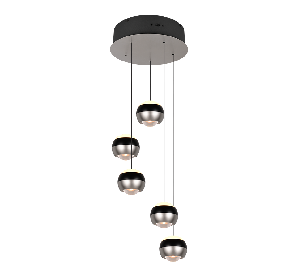Orbit LED pendant 5-pc 30 cm brushed steel/matt black — 344430507