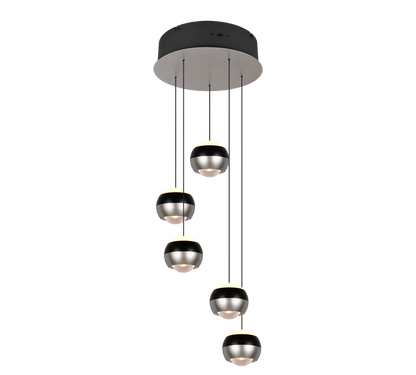 Orbit LED pendant 5-pc 30 cm brushed steel/matt black — 344430507