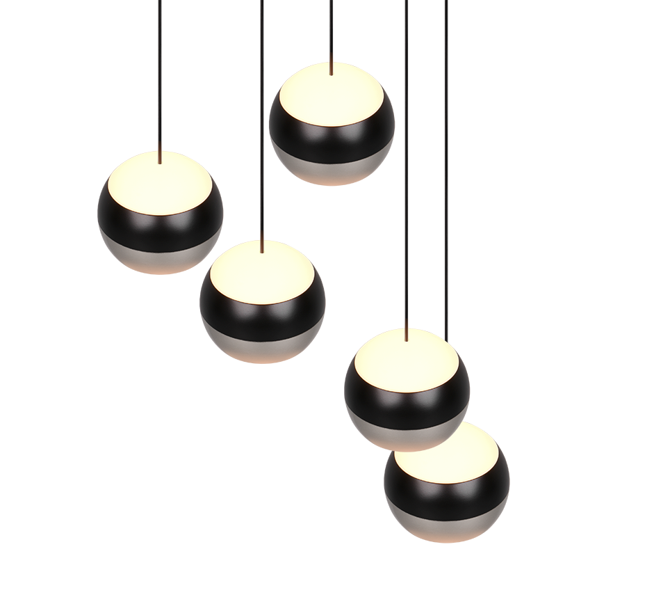 Orbit LED pendant 5-pc 30 cm brushed steel/matt black — 344430507