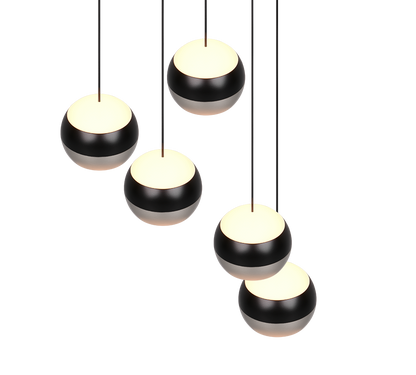Orbit LED pendant 5-pc 30 cm brushed steel/matt black — 344430507
