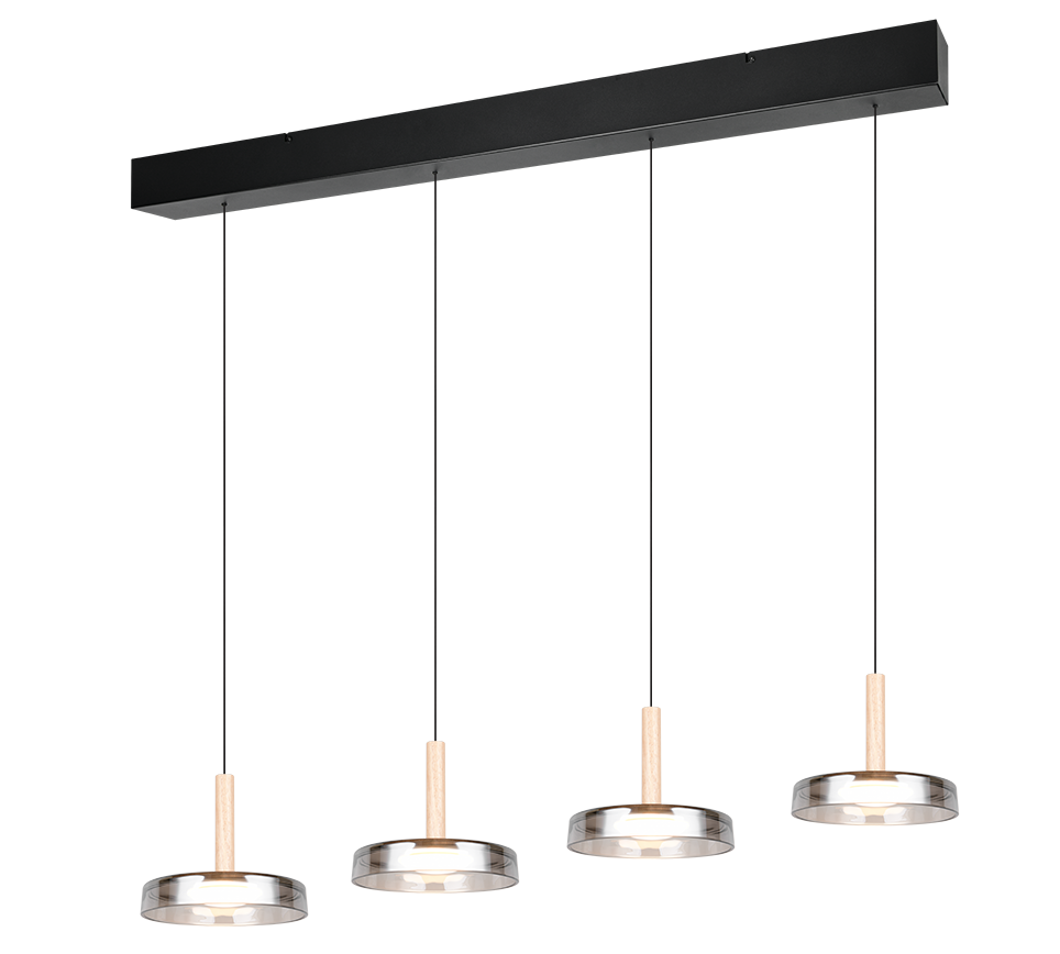 Celeste LED pendant 4-pc matt black/chrome plated/wood — 354910432