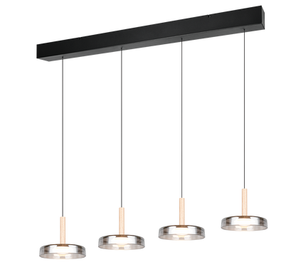 Celeste LED pendant 4-pc matt black/chrome plated/wood — 354910432
