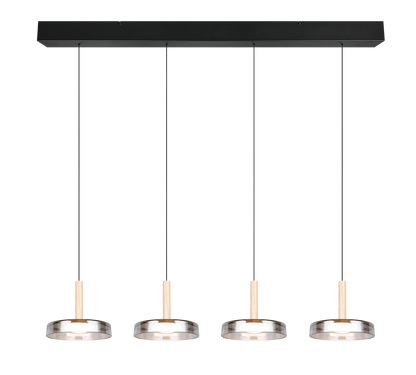 Celeste LED pendant 4-pc matt black/chrome plated/wood — 354910432