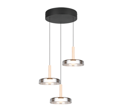 Celeste LED pendant 3-pc matt black/chrome plated/wood — 354930332