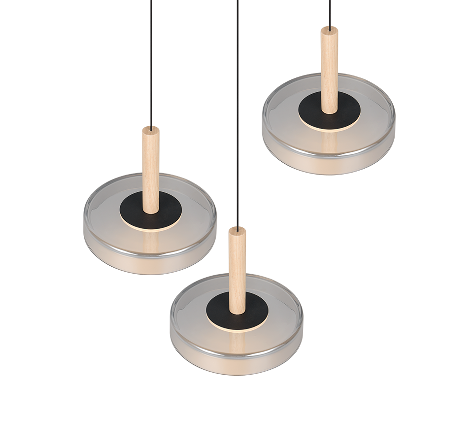 Celeste LED pendant 3-pc matt black/chrome plated/wood — 354930332