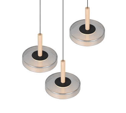 Celeste LED pendant 3-pc matt black/chrome plated/wood — 354930332