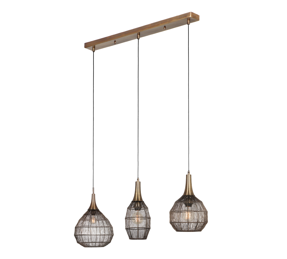 Soraya pendant 3-os E27 matt black/antique brass — 365400304