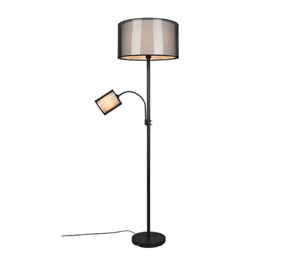 Burton floor lamp with reading light E27+E14 matt black — 411400232