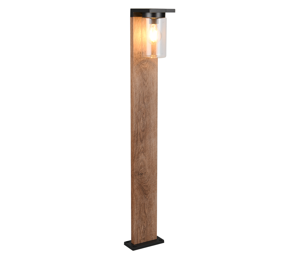 Ardila pole lamp 100 cm E27 wood/matt black dusk sensor — 411660135
