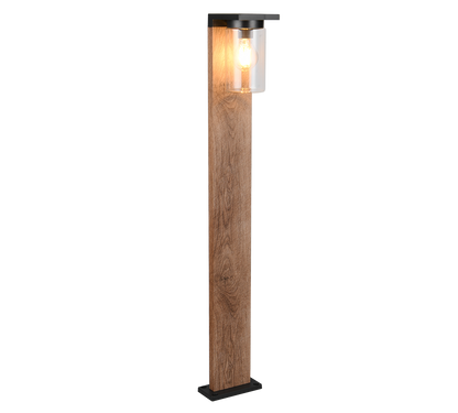 Ardila pole lamp 100 cm E27 wood/matt black dusk sensor — 411660135