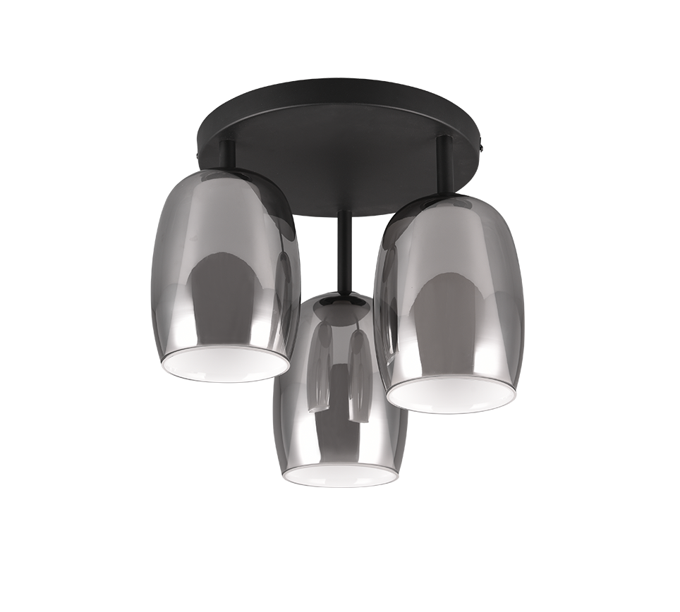 Barret ceiling lamp 3-pc E14 matt black/smoke — 617500354