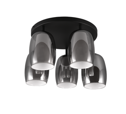 Barret ceiling lamp 5-pc E14 matt black/smoke — 617500554