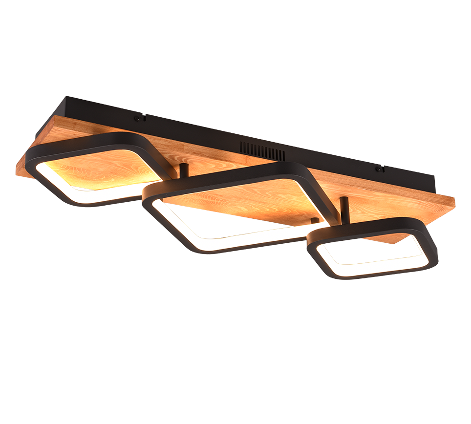 Rama LED ceiling lamp 3-pc matt black/wood — 643210332