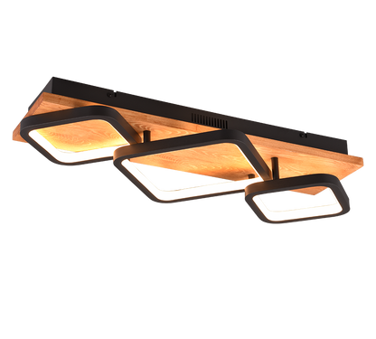 Rama LED ceiling lamp 3-pc matt black/wood — 643210332