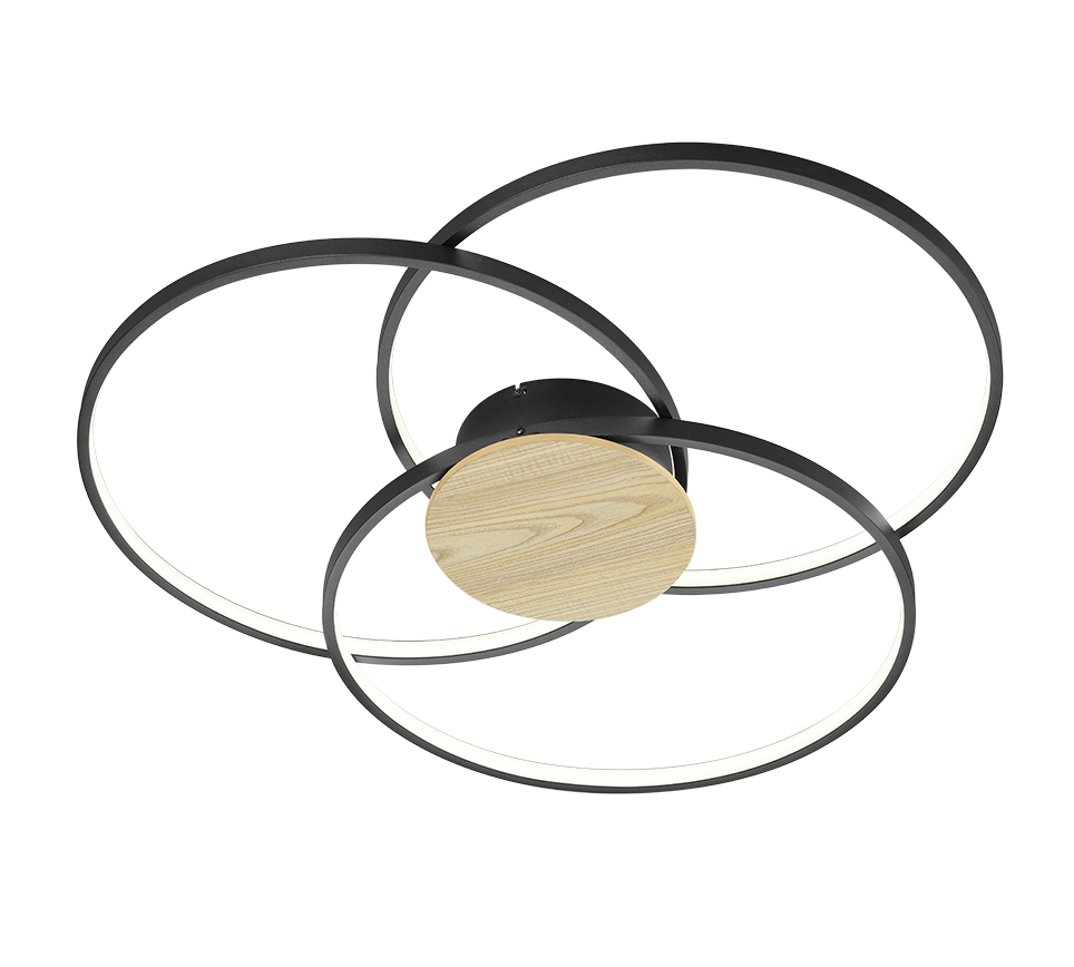 Sedona LED ceiling lamp matt black/wood — 673210332