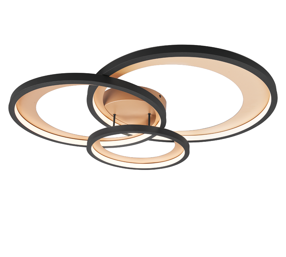 Granada LED ceiling lamp 3-pc 71 cm matt black/gold — 673810332