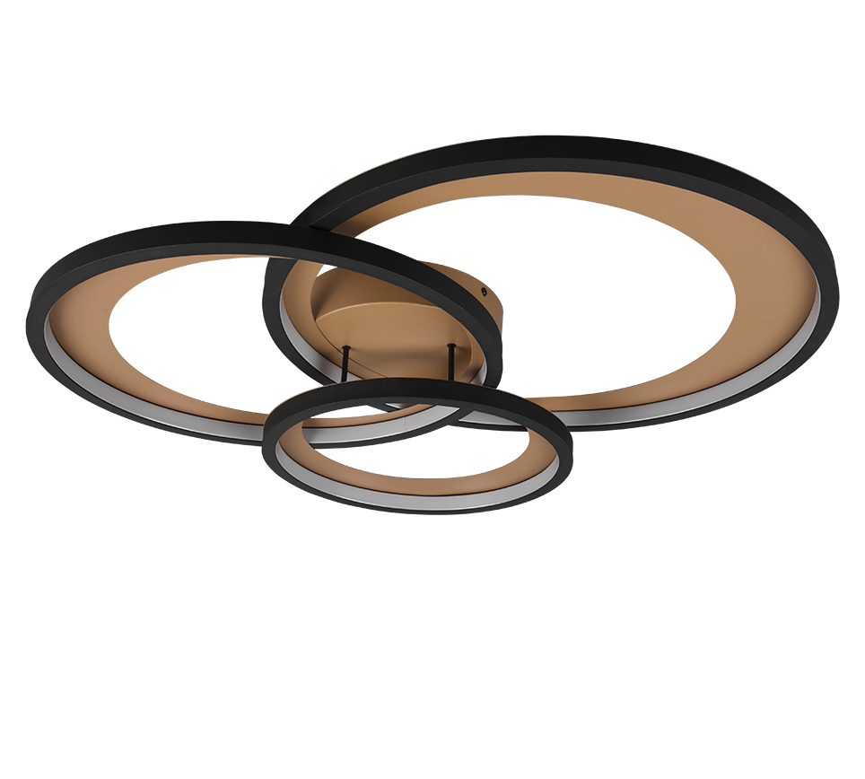 Granada LED ceiling lamp 3-pc 71 cm matt black/gold — 673810332
