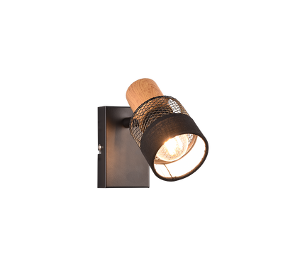 Nandini spot E14 matt black/wood — 811700132