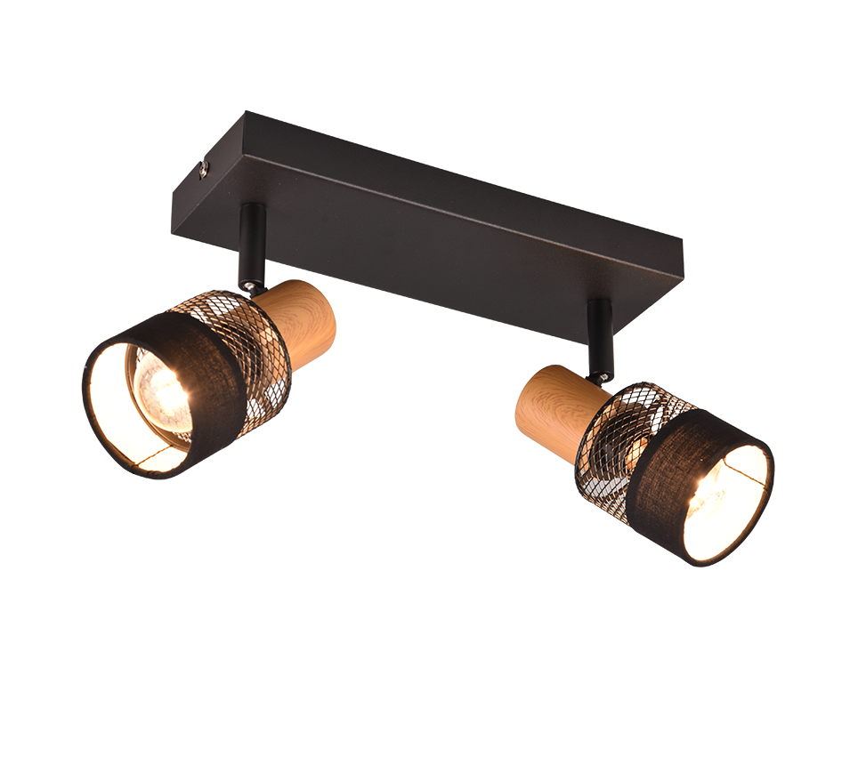 Nandini spot 2-pc E14 matt black/wood — 811700232