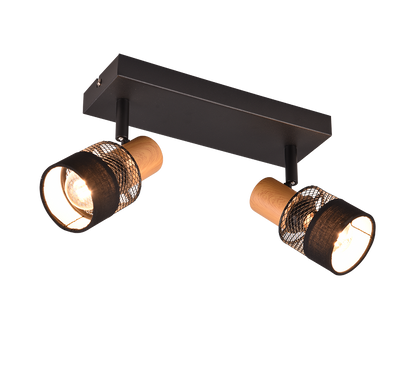 Nandini spot 2-pc E14 matt black/wood — 811700232