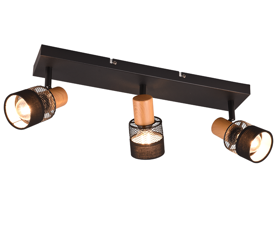 Nandini spot 3-pc E14 matt black/wood — 811700332