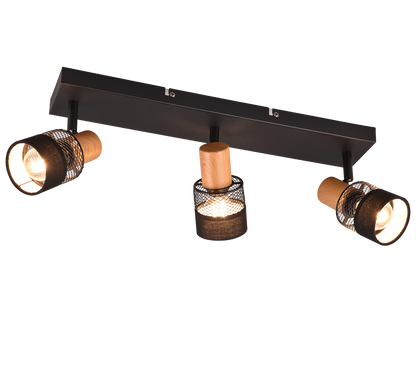 Nandini spot 3-pc E14 matt black/wood — 811700332