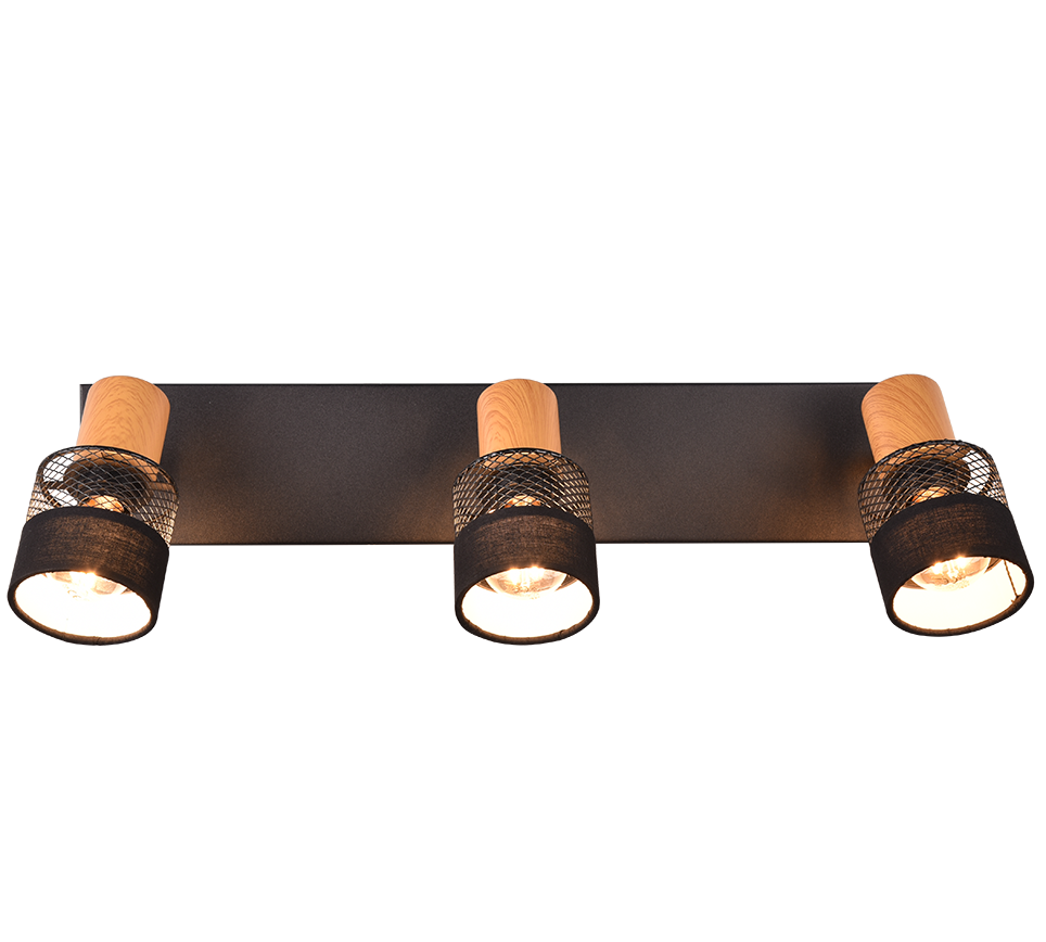 Nandini spot 3-pc E14 matt black/wood — 811700332