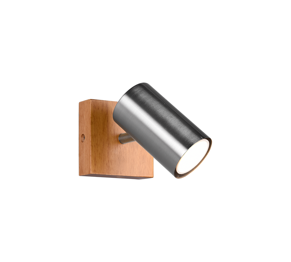 Marley spotlight 1-pc GU10 brushed steel/wood — 812400107