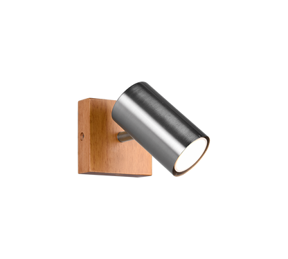 Marley spotlight 1-pc GU10 brushed steel/wood — 812400107