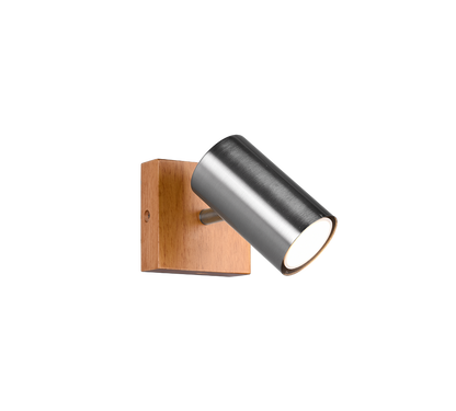 Marley spotlight 1-pc GU10 brushed steel/wood — 812400107
