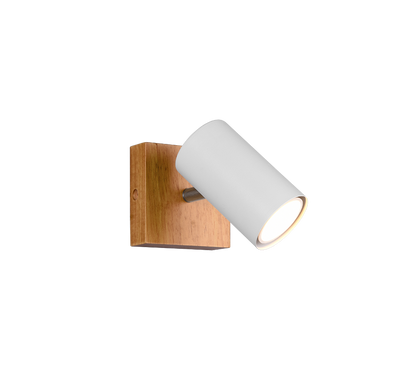 Marley spotlight 1-pc GU10 matt white/wood — 812400131