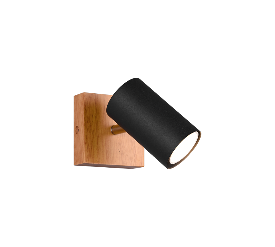 Marley spotlight 1-pc GU10 matt black/wood — 812400132
