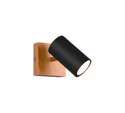 Marley spotlight 1-pc GU10 matt black/wood — 812400132
