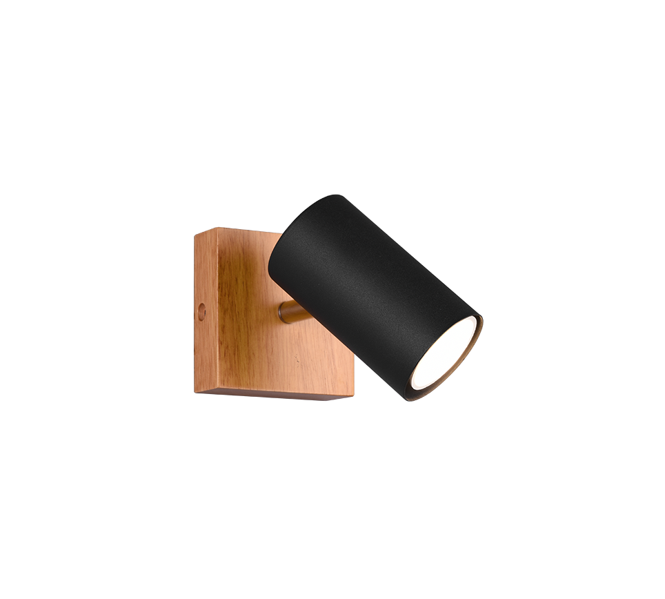 Marley spotlight 1-pc GU10 matt black/wood — 812400132