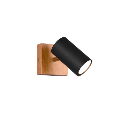 Marley spotlight 1-pc GU10 matt black/wood — 812400132