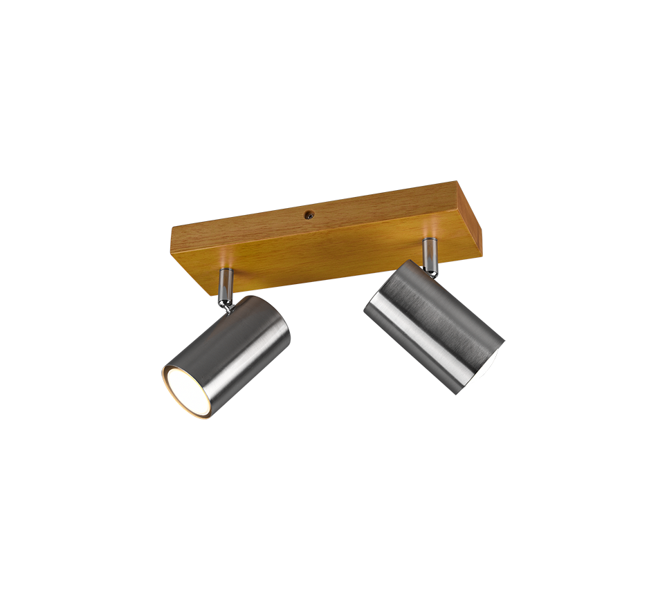 Marley spotlight 2-pc GU10 brushed steel/wood — 812400207