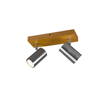 Marley spotlight 2-pc GU10 brushed steel/wood — 812400207