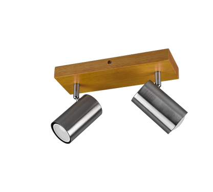 Marley spotlight 2-pc GU10 brushed steel/wood — 812400207