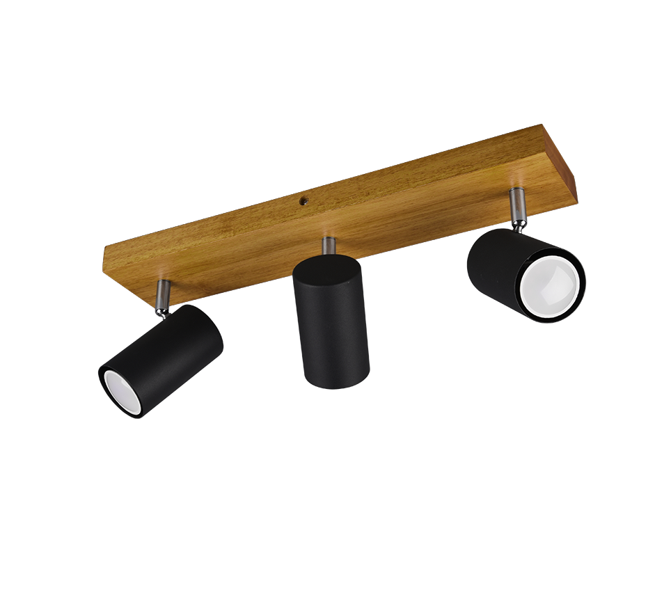 Marley spotlight 3-pc GU10 matt black/wood — 812400332
